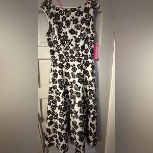 Betsey Johnson Black and White Floral A-Line Skirt